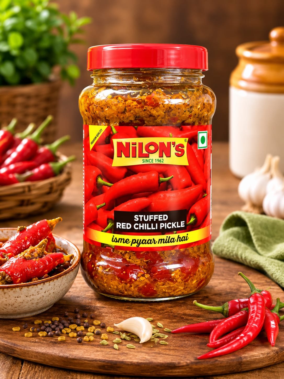 Stuffed Red Chilli Pickle375 gm  Nilon's