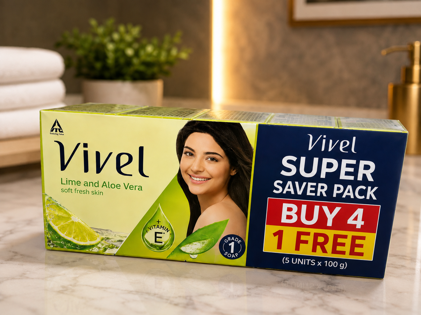 Vivel lime and Aloe Vera Sope 450 g ( Buy 4 and 1 Free)